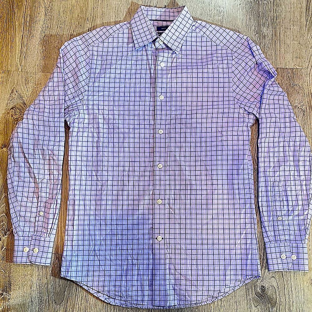 Gap Premium Slim Fit Purple Check Plaid Button Front Shirt Size Small